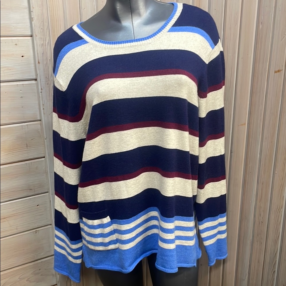Appleseed's Crew Neck Sweater Blue and Cream Stripes